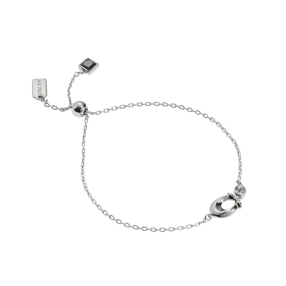 COACH Chubby‎ C Logo Crystal Charm Signature Women’s Slider Bolo Bracelet New - Picture 2 of 8